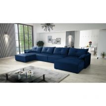 Furnix - Ecksofa in U-Form elone Polstercouch Schlaffunktion und Kissen RL22 Marineblau