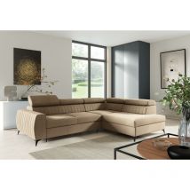 FURNIX Ecksofa MEGGIE Polstercouch 132x196 cm mit Schlaffunktion Bettkasten EL06 Beige