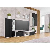 Ensemble de Meubles de Salon/Ensemble de Meubles sarai unité murale 4 parties avec led 240 x 180 x 40,2 cm blanc noir - Furnix