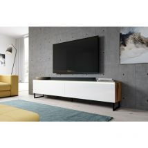 Lowboard Tatia 180 TV-Schrank mit Metallfüße ohne led Wotan-Weiß glänzend - Furnix