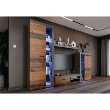 Mediawand Alvor Wohnwand TV-Lowboard Highboard Vitrine 4-tlg 270 cm old wood matera - Furnix