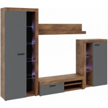 Mediawand Coloss Wohnwand TV-Schrank Vitrine led 4-tlg 270cm Lefkas/Graphit - Furnix