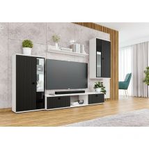 Mediawand sarai Wohnwand 4-teilig ohne led 240 x 180 x 40,2 cm Weiß Schwarz - Furnix