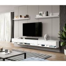 Furnix - Meuble média 5 pièces alyx 300 Lowboard Étagère murale blanc/blanc brillant