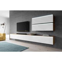 Furnix - Möbelwand bargo v mit led: 3x TV-Schrank 2x Regale Weiß wotan glänzend