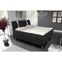 Polsterbett Railey 180 x200 Doppelbett mit Topper &Metallfüße Schwarz - Furnix