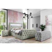 Set Boxspringbett Hocker Nachttisch Lizza 140x200 MV2218 Hellgrau - Furnix