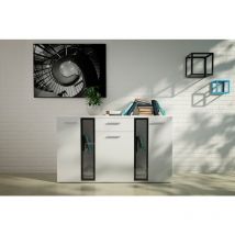 Sideboard Melides mit Schublade, led 3-türig Anrichte Glastüren 140 cm Weiß - Furnix
