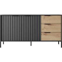 Sideboard ravin 153 2D3S Kommode Flügeltüren Schubladen Schwarz/ Eiche Artisan - Furnix