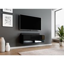 Furnix - tv lowboard Alyx meuble tv commode w100 x h34 x d32 cm - avec led- Black Matt / Glossy Black