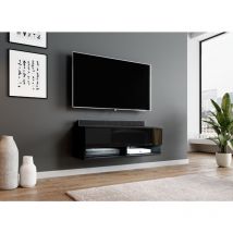 Tv Lowboard arezo Schrank 100cm mit led- Design Schwarz matt - glänzend Schwarz - Furnix