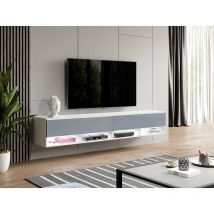 TV-Schrank alyx 200 cm (2x100cm) Lowboard mit LED-Beleuchtung Weiß/Grau Glanz - Furnix
