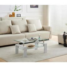 Furnizone Uk - Cosmo Clear Glass Top and Frosted Shelf & White Marble Effect Glossy Legs Coffee Table