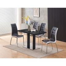 Furnizone Uk - Meridian 4-Seater Black Glass and Black High Gloss Dining Table with 4 Vienna Black Faux Leather Chairs