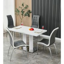 FURNIZONE UK Meridian 4-Seater White High Gloss Dining Table with 4 Vienna Grey Faux Leather Chairs