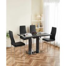 Furnizone Uk - Meridian 4-Seater Grey Glass and Grey High Gloss Dining Table with 4 Monza Black Faux Leather Chairs