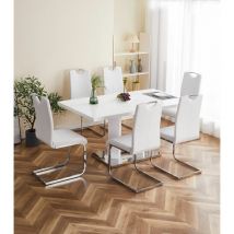 Meridian 6-Seater White High Gloss Dining Table with 6 Isaac White Faux Leather Chairs - Furnizone Uk