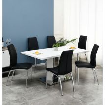 Furnizone Uk - Meridian 6-Seater White High Gloss Dining Table with 6 Modalux Black Faux Leather Chairs