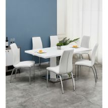 Furnizone Uk - Meridian 6-Seater White High Gloss Dining Table with 6 Modalux White Faux Leather Chairs