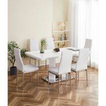 Furnizone Uk - Meridian 6-Seater White High Gloss Dining Table with 6 Monza White Faux Leather Chairs