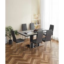 Furnizone Uk - Meridian 6-Seater Grey Glass and Grey High Gloss Dining Table with 6 Monza Grey Faux Leather Chairs