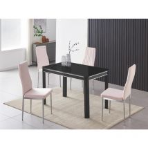 Milano 4-Seater Black Glass Top and Black Metal Legs Dining Table with 4 Monza Pink Velvet Chairs - Furnizone Uk