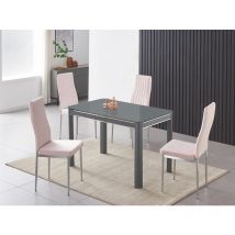 Furnizone Uk - Milano 4-Seater Grey Glass Top and Grey Metal Legs Dining Table with 4 Monza Pink Velvet Chairs