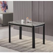 Furnizone Uk - Milano 4-Seater Grey Marble-Effect Glass Top and Black Metal Legs Dining Table with 4 Modalux White Faux Leather Chairs