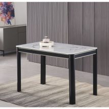 Furnizone Uk - Milano 4-Seater White Marble-Effect Glass Top and Black Metal Legs Dining Table with 4 Modalux White Faux Leather Chairs