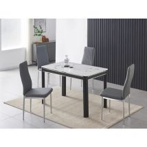 Milano 4-Seater White Marble-Effect Glass Top and Black Metal Legs Dining Table with 4 Monza Grey Faux Leather Chairs - Furnizone Uk