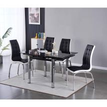 FURNIZONE UK Piccolo Black Glass 4-Seater Dining Table with 4 Vienna Black Faux Leather Chairs