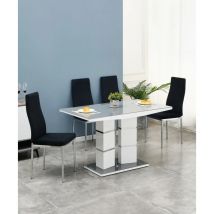 FURNIZONE UK Tivoli Grey Glass 4-Seater Dining Table with 4 Monza Black Velvet Chairs