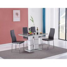 FURNIZONE UK Tivoli Grey Glass 4-Seater Dining Table with 4 Monza Grey Faux Leather Chairs