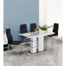 FURNIZONE UK Tivoli Grey Glass 4-Seater Dining Table with 4 Monza Black Faux Leather Chairs
