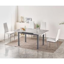 Furnizone Uk - Valencia Grey Sintered Stone Extending Dining Table with 4 Monza White Faux Leather Chairs