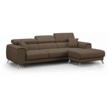 Fusion Canapé d'angle avec assises amovibles en tissu doux antitache T05 260 cm Gauche brun