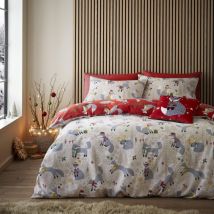 Fusion - Funda Nórdica Christmas Fox - 200 x 200 cm - Reversible (2 Colores) - 2x Fundas de Almohada - Ropa de Cama Navideña Woodland Festive Foxes