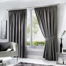 Fusion - Dijon Blackout Pencil Pleat Lined Curtains, Charcoal, 90 x 54 Inch