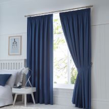 Fusion - Dijon Blackout Pencil Pleat Lined Curtains, Navy, 66 x 90 Inch