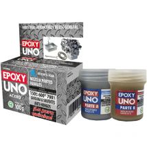 Adhésif époxy général acier 100gr UNOA98 Fusion Epoxy étiquette noire - Couleur acier - Résiste à 600°C - Adhésivité