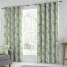 Fusion - Matteo Botanical Palm Leaf Print 100% Cotton Eyelet Lined Curtains, Green, 66 x 90 Inch