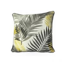 Fusion - Tropical Leaf 100% Cotton Piped Cushion Cover, Ochre, 43 x 43 Cm