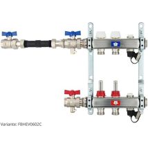 Fußbodenheizungsverteiler Aus Edelstahl Mit Topmeter Für 2 Heizkreise - Mit Wmz-anschlussset 110 Mm Waagrecht