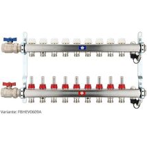 Fußbodenheizungsverteiler Aus Edelstahl Mit Topmeter Für 9 Heizkreise - Mit Anschlussset Waagrecht