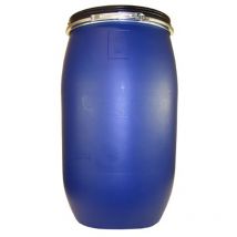 Fût alimentaire 120 litres bleu avec couvercle, cerclage métallique et poignées