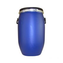 Fût alimentaire 60 litres bleu avec couvercle, cerclage métallique et poignées