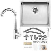 Spülbecken Edelstahl, Spüle Küche 1 becken 50 x 43 cm + Hochdruck 360° Drehbare Küchenarmatur, für ab 60er Unterschrank