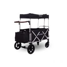 Fuxtec - Bollerwagen faltbar in schwarz mit Dach - Transportwagen klappbar Hecktasche, Komfort-Schiebegriff & Innenraumverlängerung 5-Punkt-Gurt