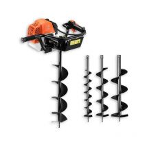 Taladro de Tierra Ahoyador Gasolina, Motor de 2 Tiempos FX-EB162 - 3,5CV, 62CC - con 3 Brocas de 100/150/200mm - Fuxtec