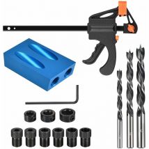 15pcs Woodworking Drill Guide, Punch Locator, 15 Degree Pocket Hole Jig, 6/8 / 10mm Hole Adapter, Drill Guide Jig, Woodworking Guide